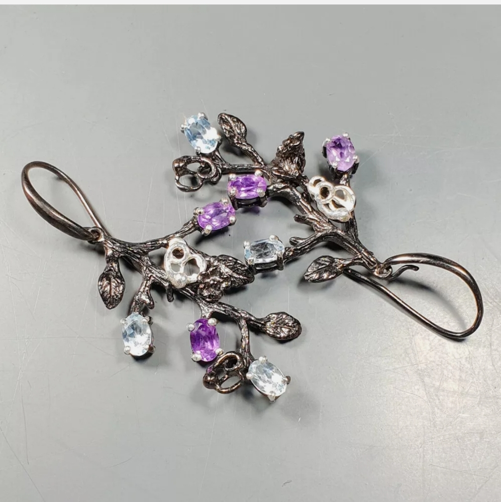 Amethyst Topaz & Aquamarine chandelier earrings